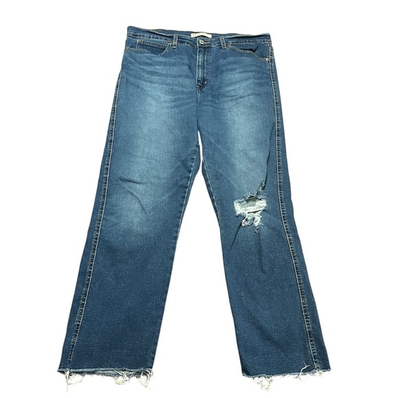 Signature by Levi Strauss Denim - Levi Wide Leg Distressed Raw Hem Jeans Plus Size 16 Relaxed Baggy Boyfriend